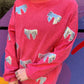Pink/Silver Sequin Bow Corded Crew