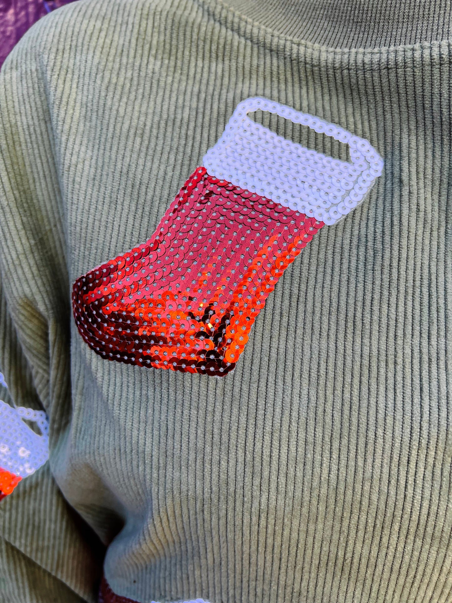 Sequin Stocking Corded Crew