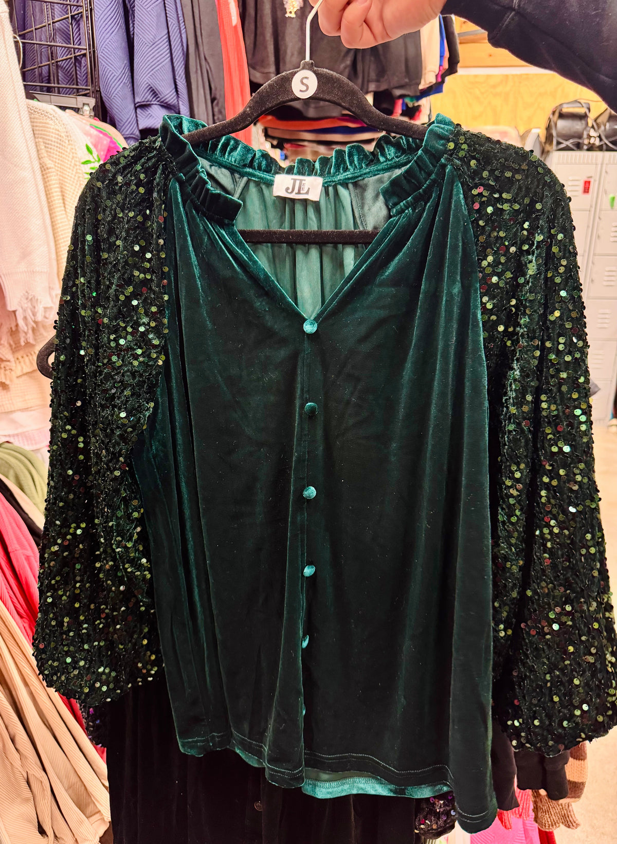 Green Velvet Sequin Top