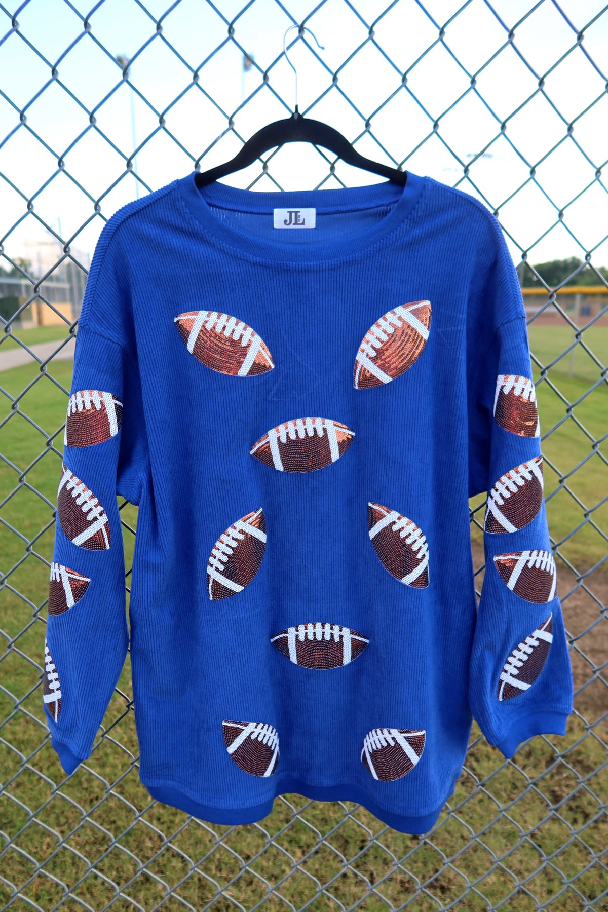 Sequin Football Corded Crews