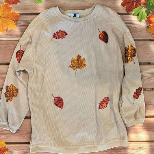 Fall Leaves Sequin Corded Crew