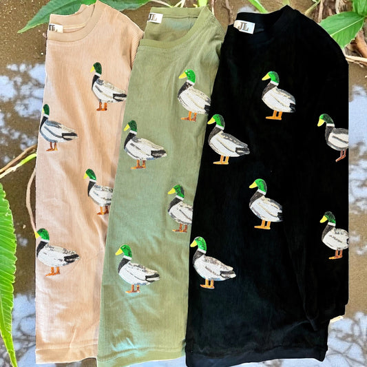 Mallard Duck Sequin Corded Crews