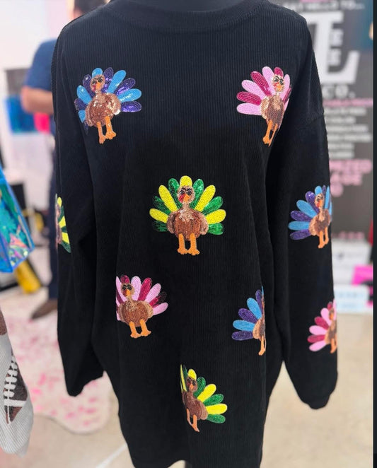 Multicolor Turkey Sequin Corded Crews