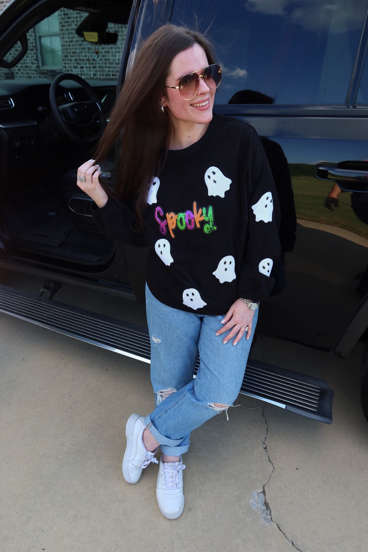 Spooky Sequin Corded Crew