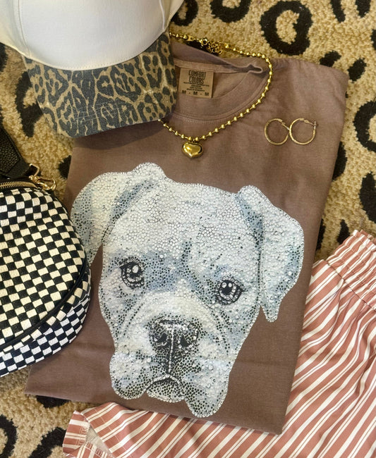 Boxer Faux Rhinestone Dog Tee
