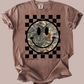 Camo Smiley Face Checkerboard Graphic Tee | Trendy Western Neutral Boutique Shirt