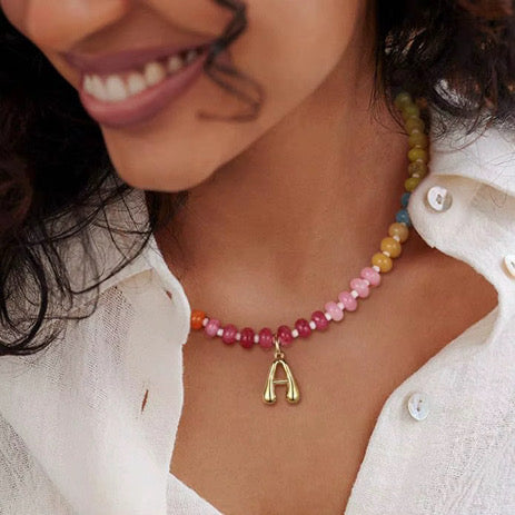 Rainbow Beaded Initial Necklace *PRE ORDER - CIJ SPECIAL*