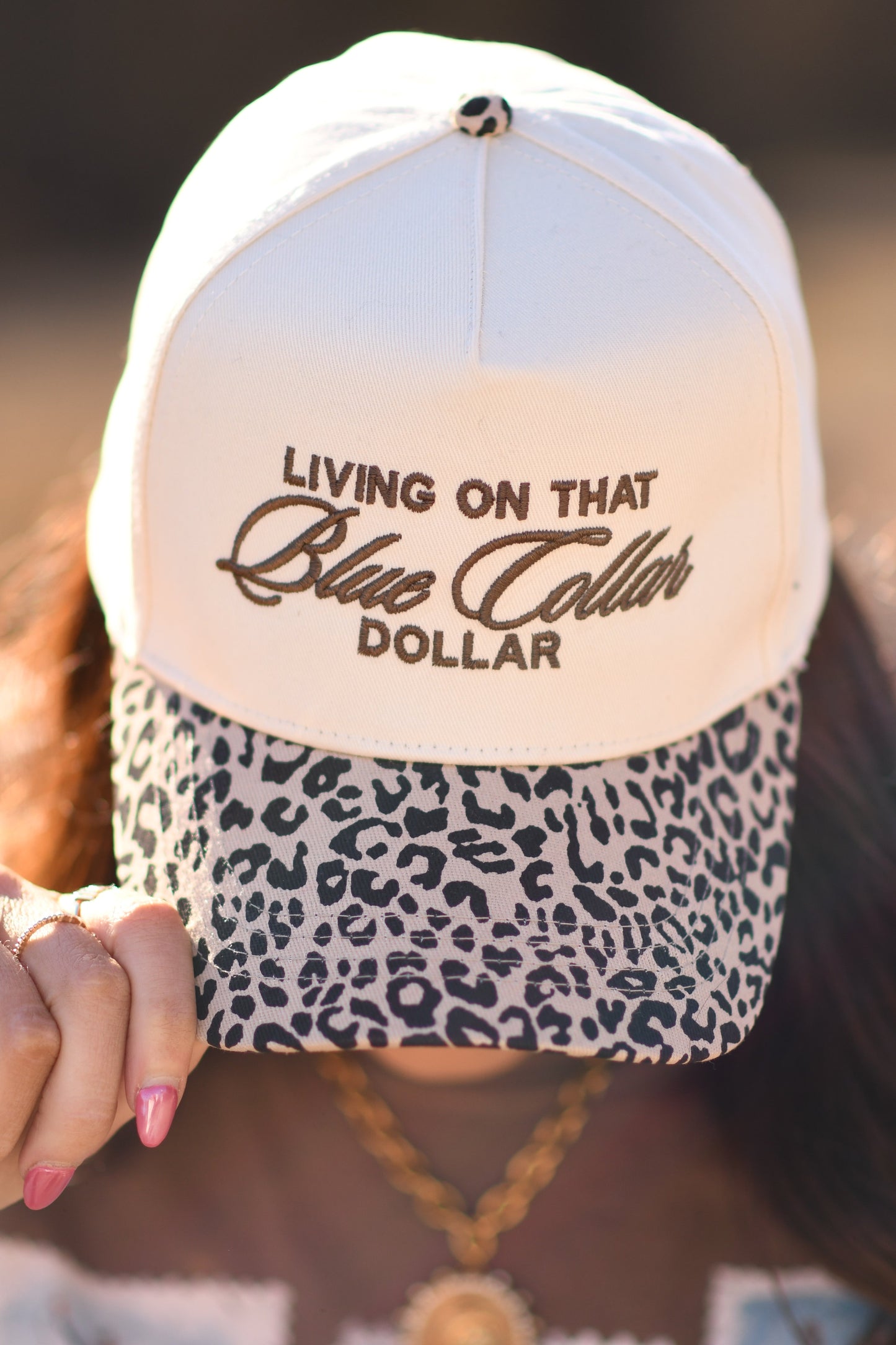 Living On That Blue Collar Dollar Leopard Hat