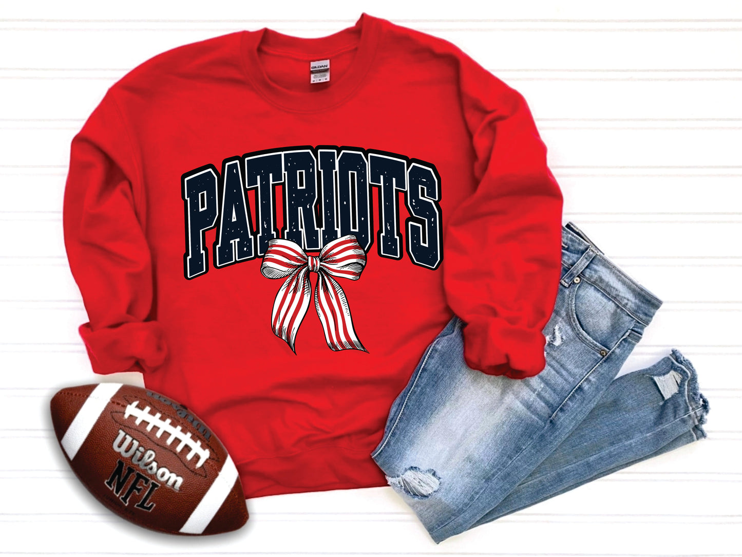 Patriots Striped Bow Tee/Sweatshirt