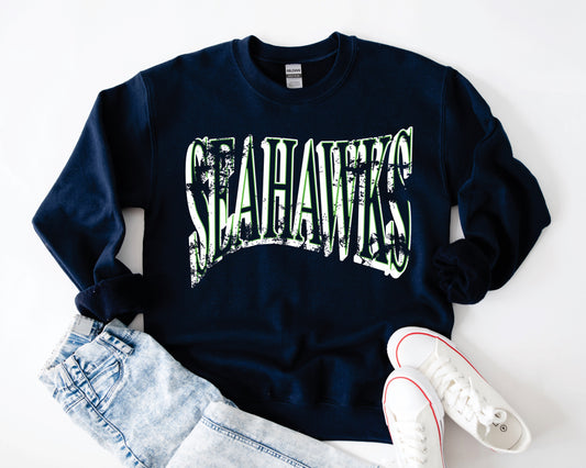 Seahawks Wavy Distressed Tee/Sweatshirt
