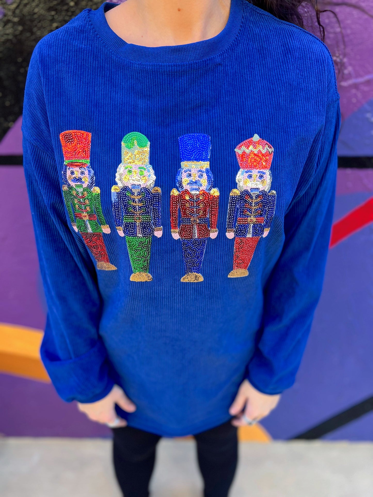 Blue Nutcracker Sequin Corded Crew