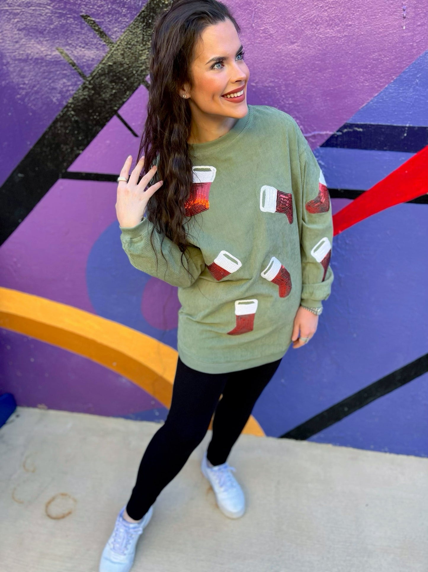 Sequin Stocking Corded Crew