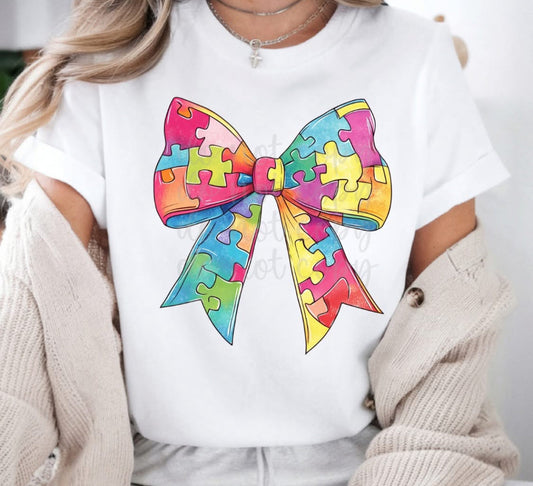 Autism awareness bow tee or sweatshirt