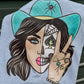 Turquoise cowgirl skull peace sign tee or sweatshirt