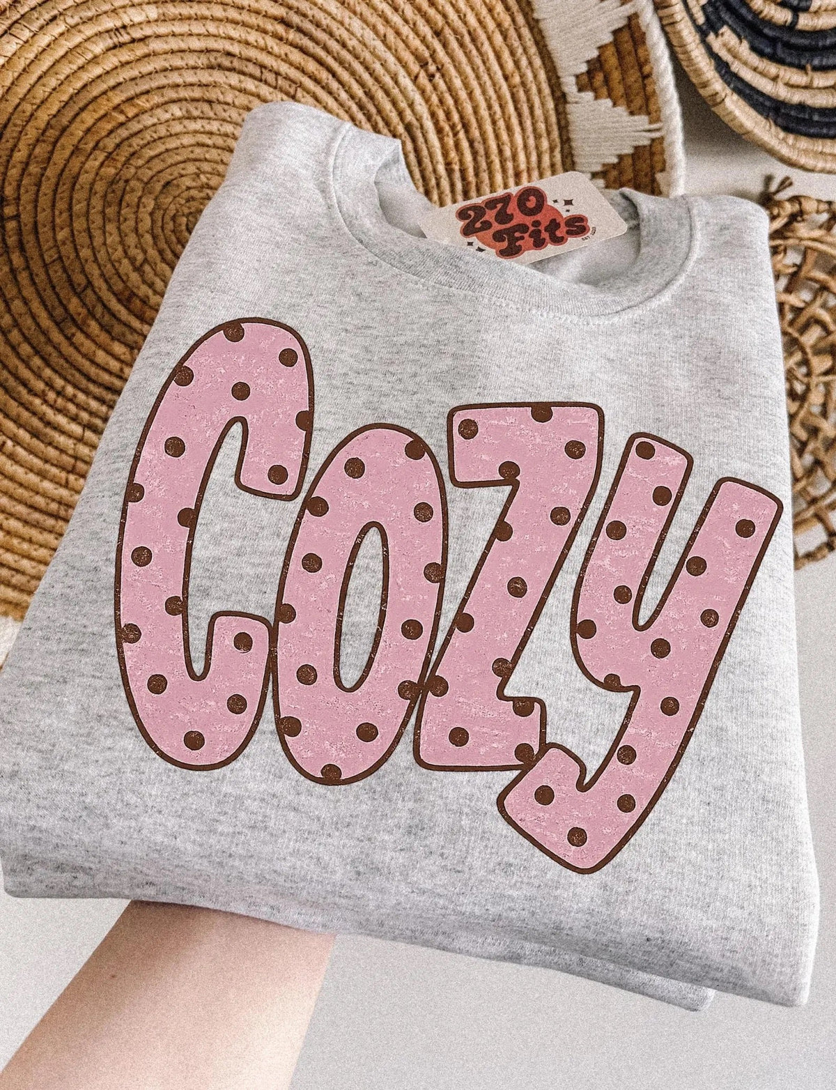Cozy Pink Polka Dot Graphic Sweatshirt | Cute Cozy Crewneck | Trendy Fall Sweatshirt