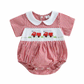 Red Gingham Firetruck Smocked Romper