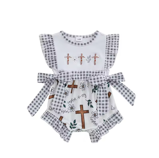 Cross He is Risen Smocked Romper
