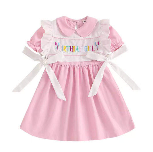Pink Birthday Girl Smocked Dress