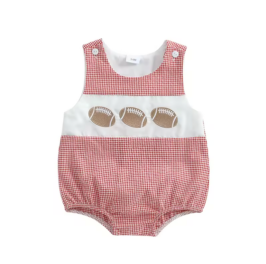 Red Gingham Football Romper