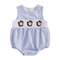 Blue Gingham Baseball Smocked Romper