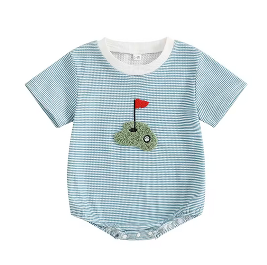 Golf Blue and White Striped Romper