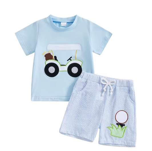 Golf Cart Striped Pant Smocked Set