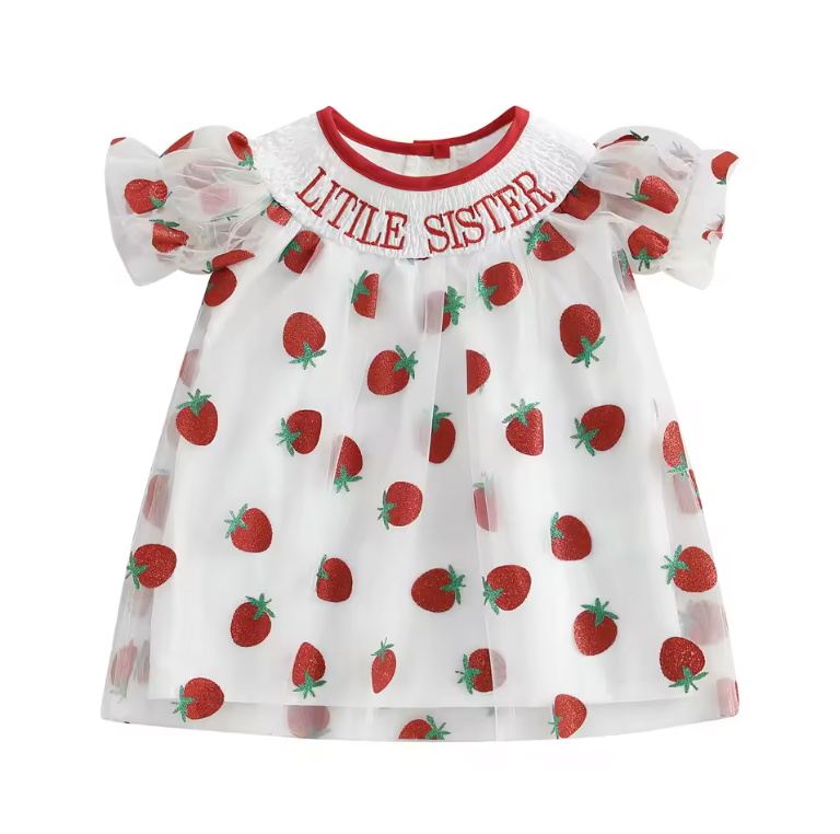 Little Sister Strawberry Smocked Dress