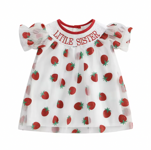 Little Sister Strawberry Smocked Dress