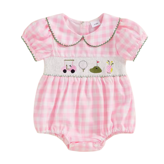 Pink Golf Smocked Romper
