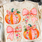 Floral Pumpkin Bow Graphic Tee | Pink Gingham Fall Shirt | Girly Pumpkin T-Shirt