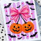 Pink Bow Pumpkin Halloween Graphic Tee | Girly Spooky Season Shirt | Jack O Lantern T-Shirt