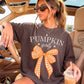 Pumpkin Girly Bow Graphic Tee | Fall Gingham Shirt | Cute Pumpkin Season T-Shirt