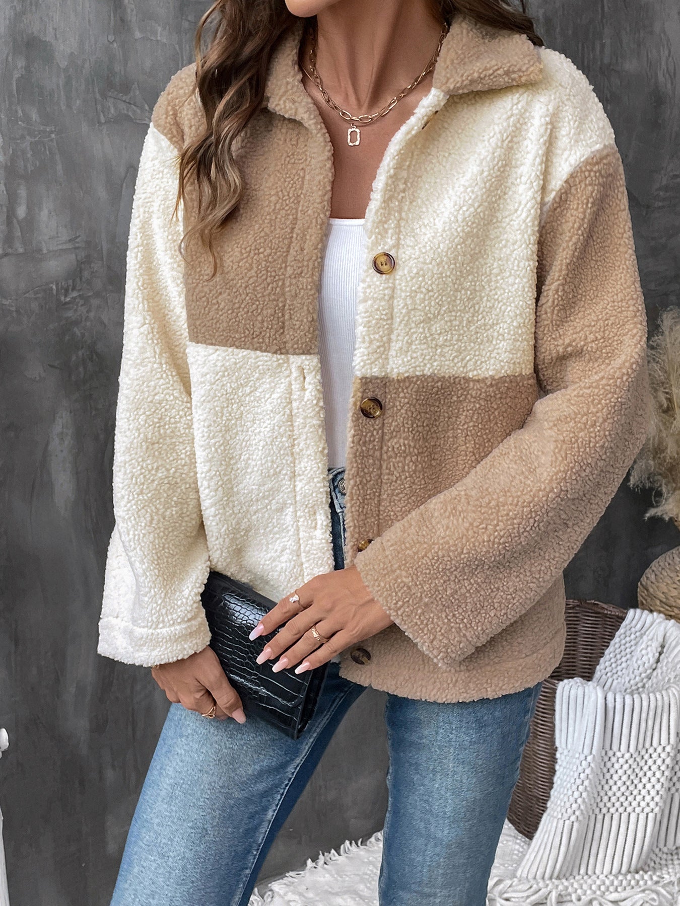 Perfect Color Block Collared Neck Long Sleeve Jacket